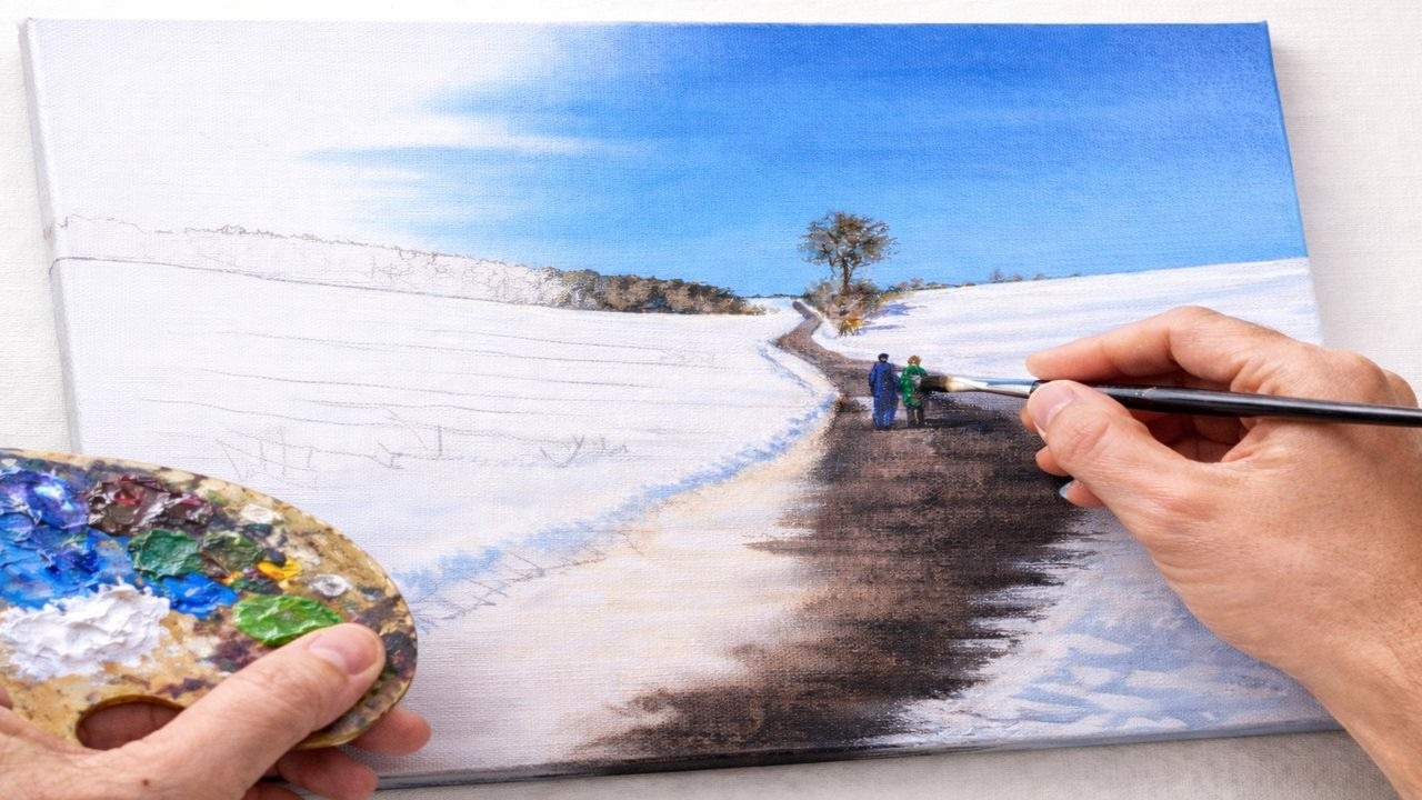 Winter Road to the Hamlet of Suchý Dvůr | Relaxing Acrylic Painting