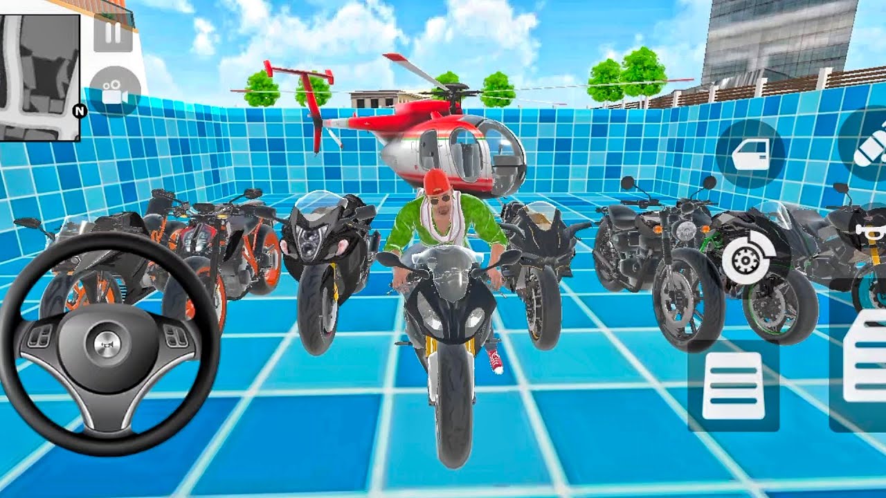😱 Franklin 🏍️Bikes And 🚁Helicopter Parking The Swimming 🏊Pool | Indian Theft Auto Simulator