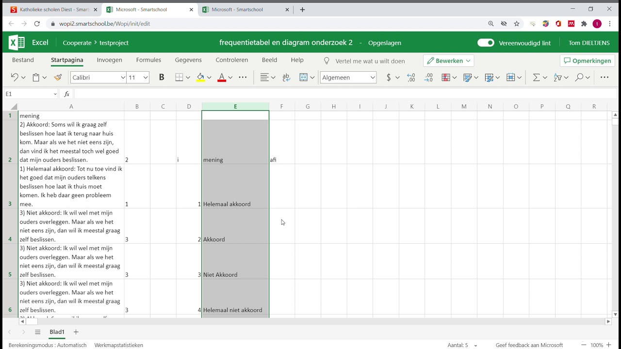Onderzoek 2 frequentietabel maken