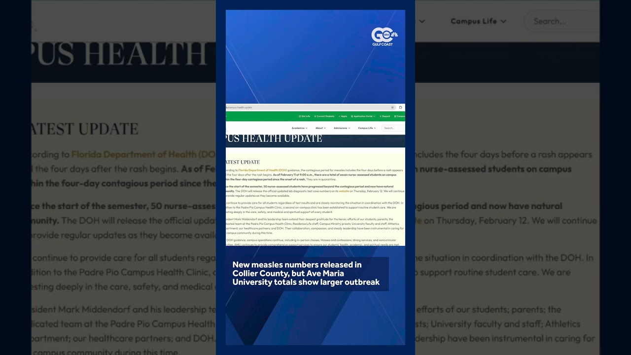 New measles numbers released in Collier County, Florida, but university totals larger