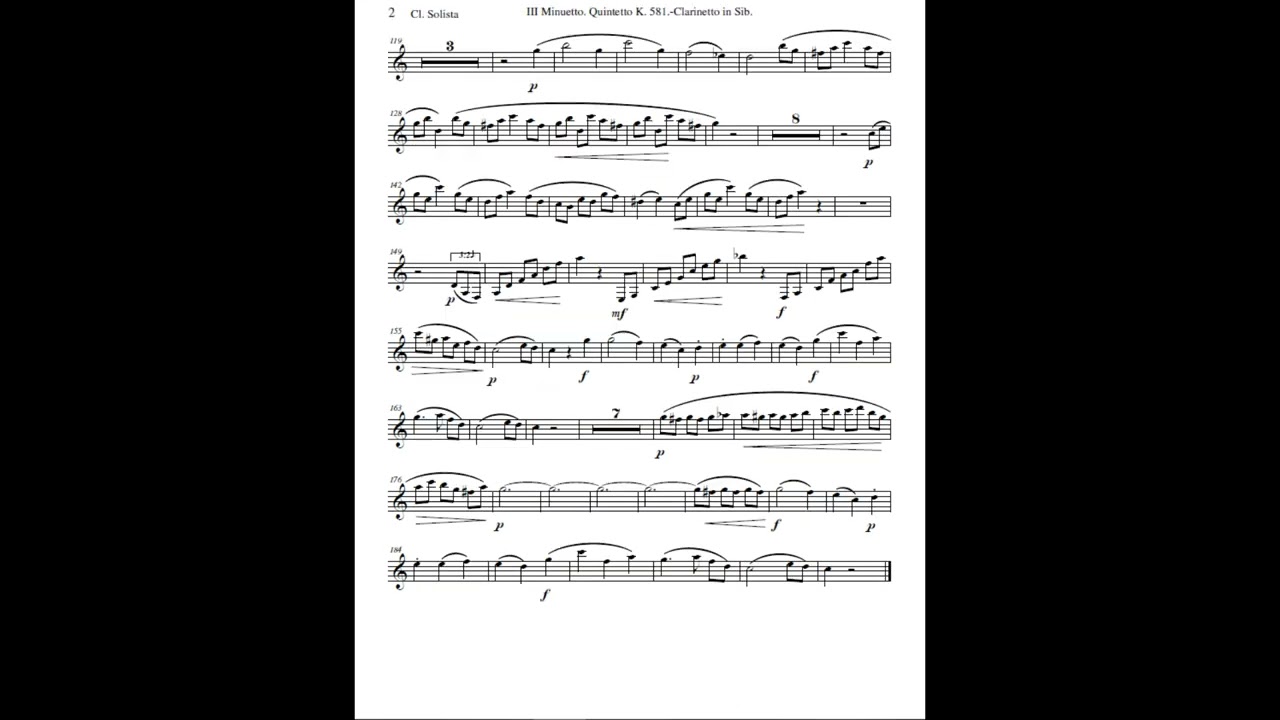 W. A. Mozart: III. Mov. Minuetto K. 581 dal quintetto in La M. Arr. per Quintetto di Clar. in Sib.