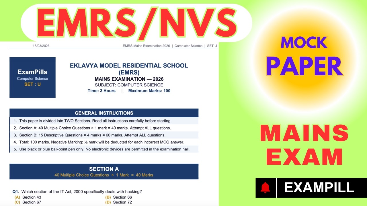 Exam Level Paper Based on PYQ | #emrs  Mains | NVS Mains | #exampill  #emrsmains