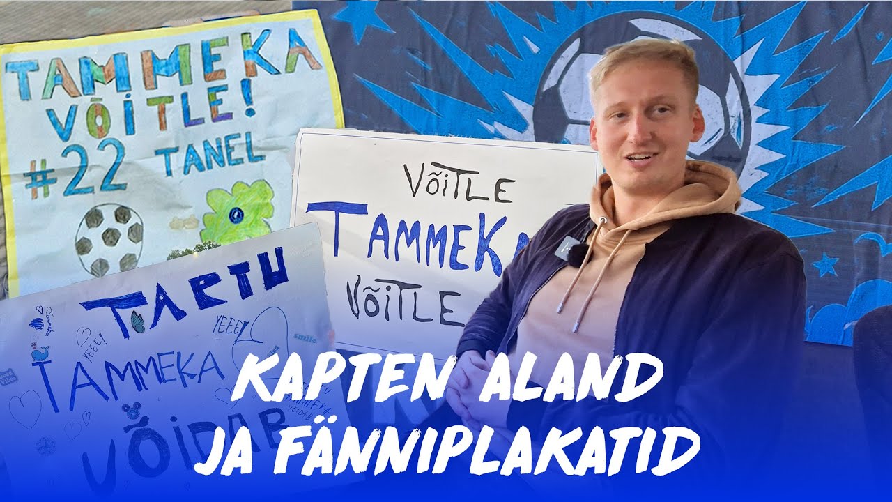 Kapten Richard Aland vaatab JK Tammeka noorte tehtud plakateid