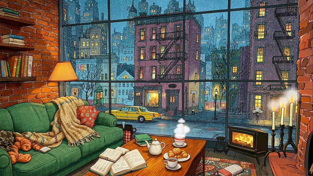 vintage oldies playing in another room and it’s a rainy night in 1950 new york city | cozy ambience