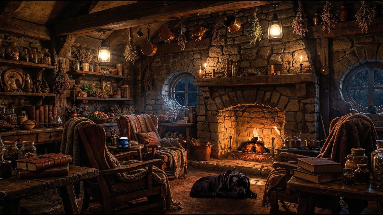 🔥 Hagrid’s Cottage Fireplace Ambience ❄️ Blizzard Snow & Cozy Wizard Hut Sounds for Sleep