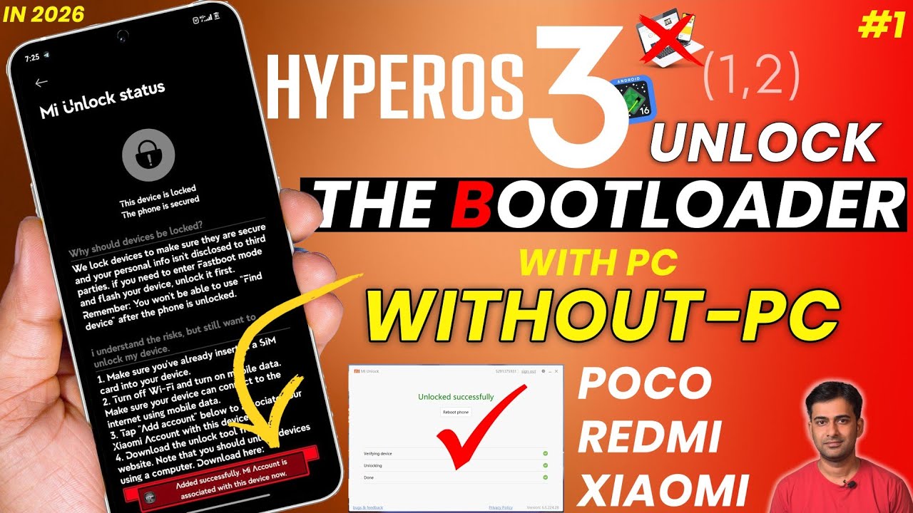 Easy Way to Unlock HyperOS 3 Bootloader with PC & Without PC (Mobile + Tab) | HyperOS 1,2,3 🔥 