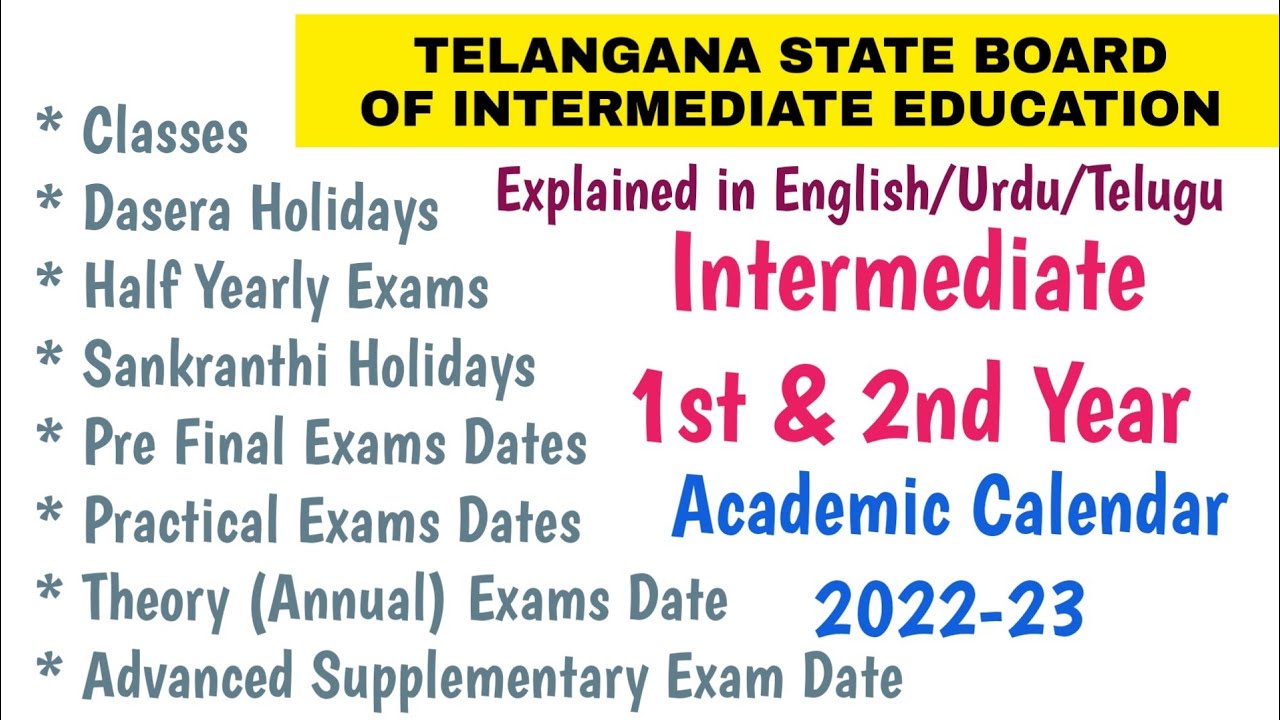 Academic Calendar 2022-23 |  Intermediate 1st & 2nd year | Telangana