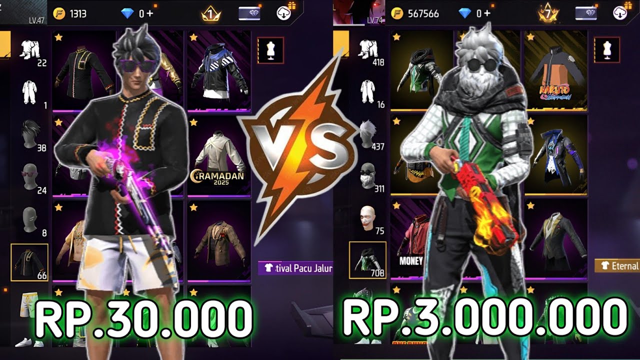REVIEW AKUN FF SEHARGA 30.000 VS 3.000.000‼️