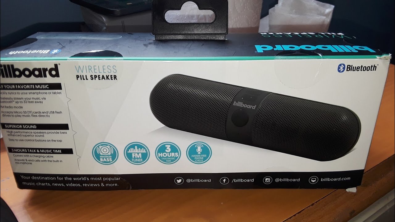 BILLBOARD WIRELESS PILL SPEAKER BLUE TOOTH UNBOXING AND REVIEW