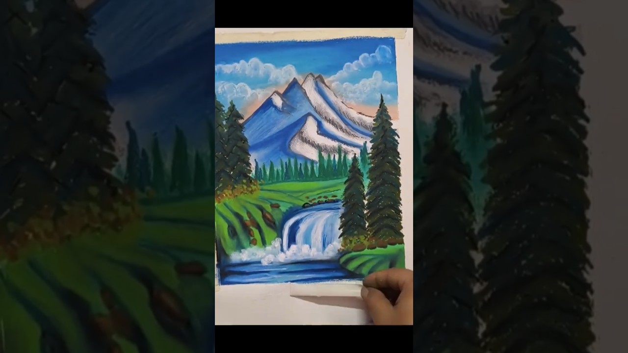 How to Draw a Beautiful Mountain Landscape  with a Stunning Waterfall I Easy Tutorial for beginners💖