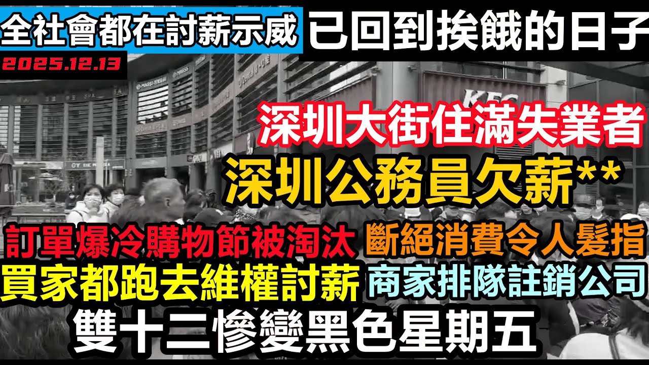 世上再無雙十二，斷絕消費令人髮指，最慘雙十一紀錄又被打破，全社會都在拖欠工資，深圳大街擠滿失業者，深圳公務員都發不起工資，順豐司機無貨可送，已回到挨餓的日子#經濟危機#無人消費#中國老百姓#熱門