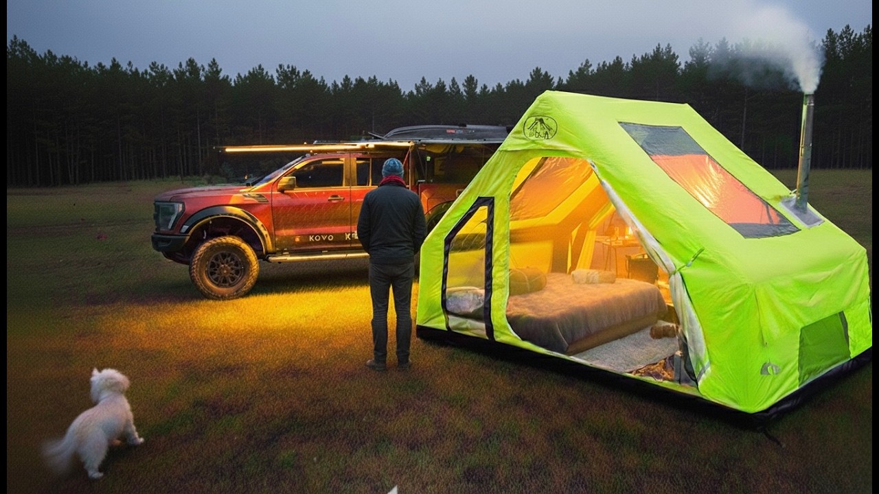 ЗИМНИЙ КЕМПИНГ В ТЁПЛОЙ НАДУВАЕМОЙ TINY HOUSE ПАЛАТКЕ С ПЕЧКОЙ