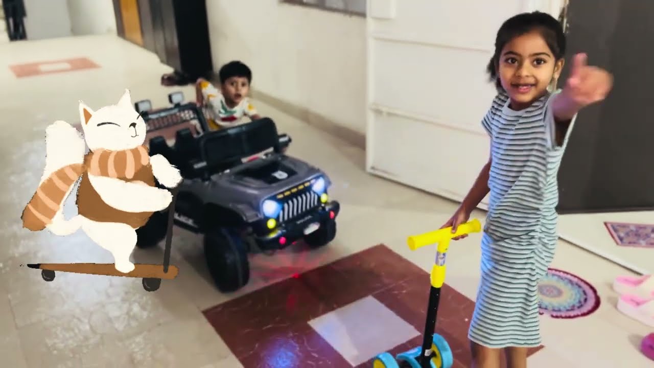 Cute Cousin Play Time | Ride On Car & Scooter Fun🥳🤩🤩