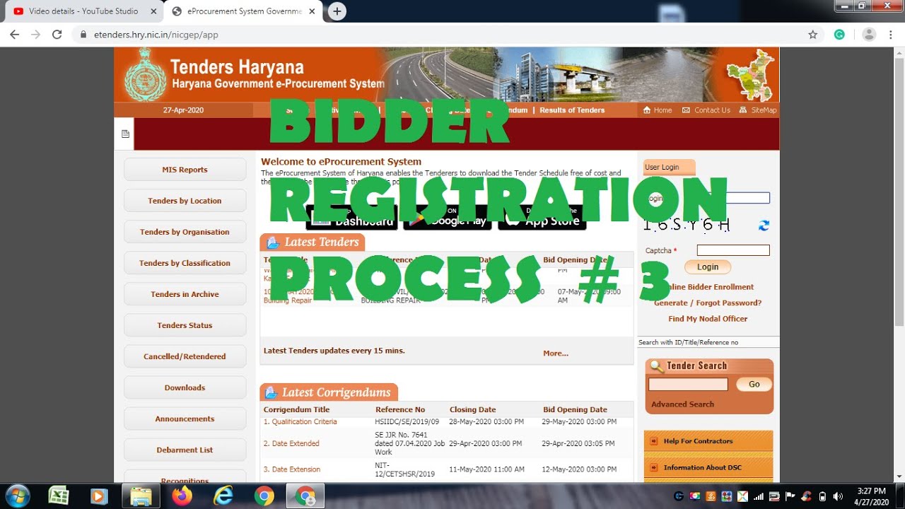 EProcurement Haryana | Bidder Registration process | E tendering online