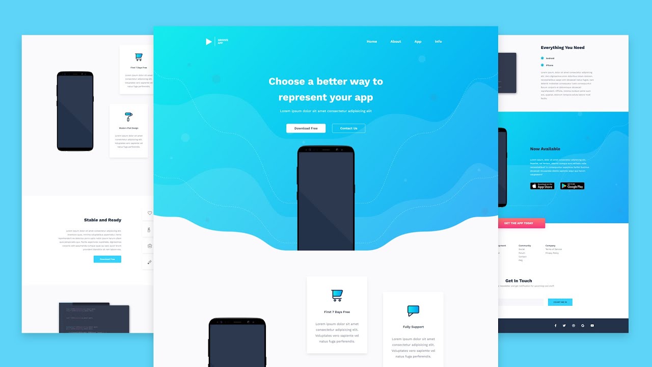 Create A Responsive Mobile App Landing Page Design | HTML, CSS & JavaScript
