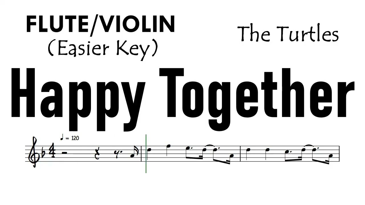 HAPPY TOGETHER Flute Violin Easier Key The Turtles Sheet Music Backing Track Partitura