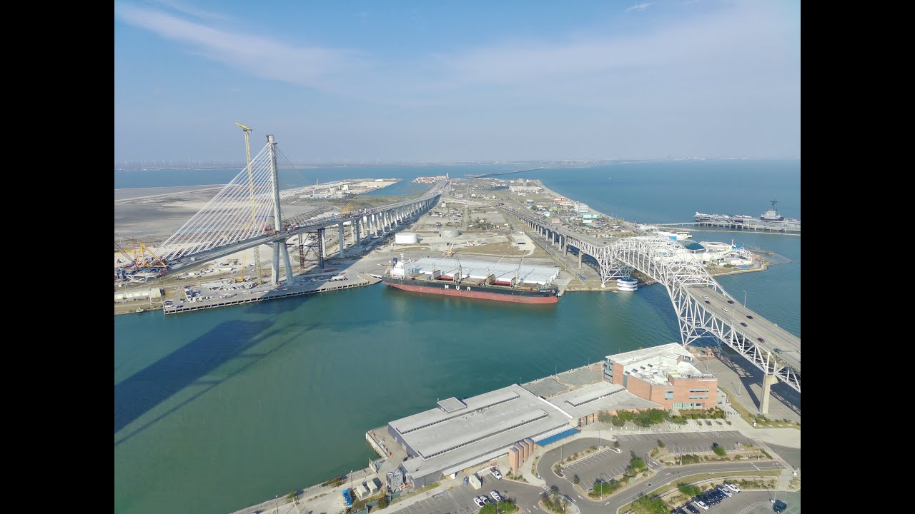 Flying Over The Old Harbor Bridge, New Harbor Bridge, & Whataburger Field Fall 2024 (4K Drone)