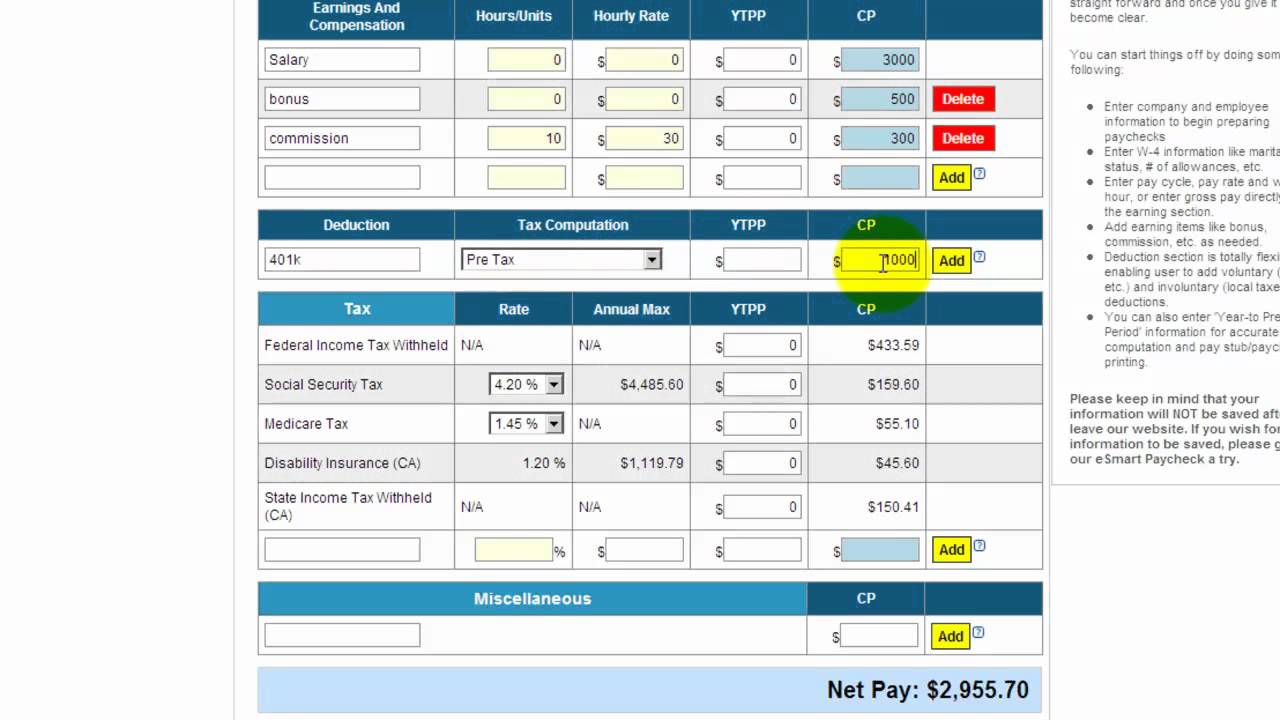 Free payroll tax, paycheck calculator