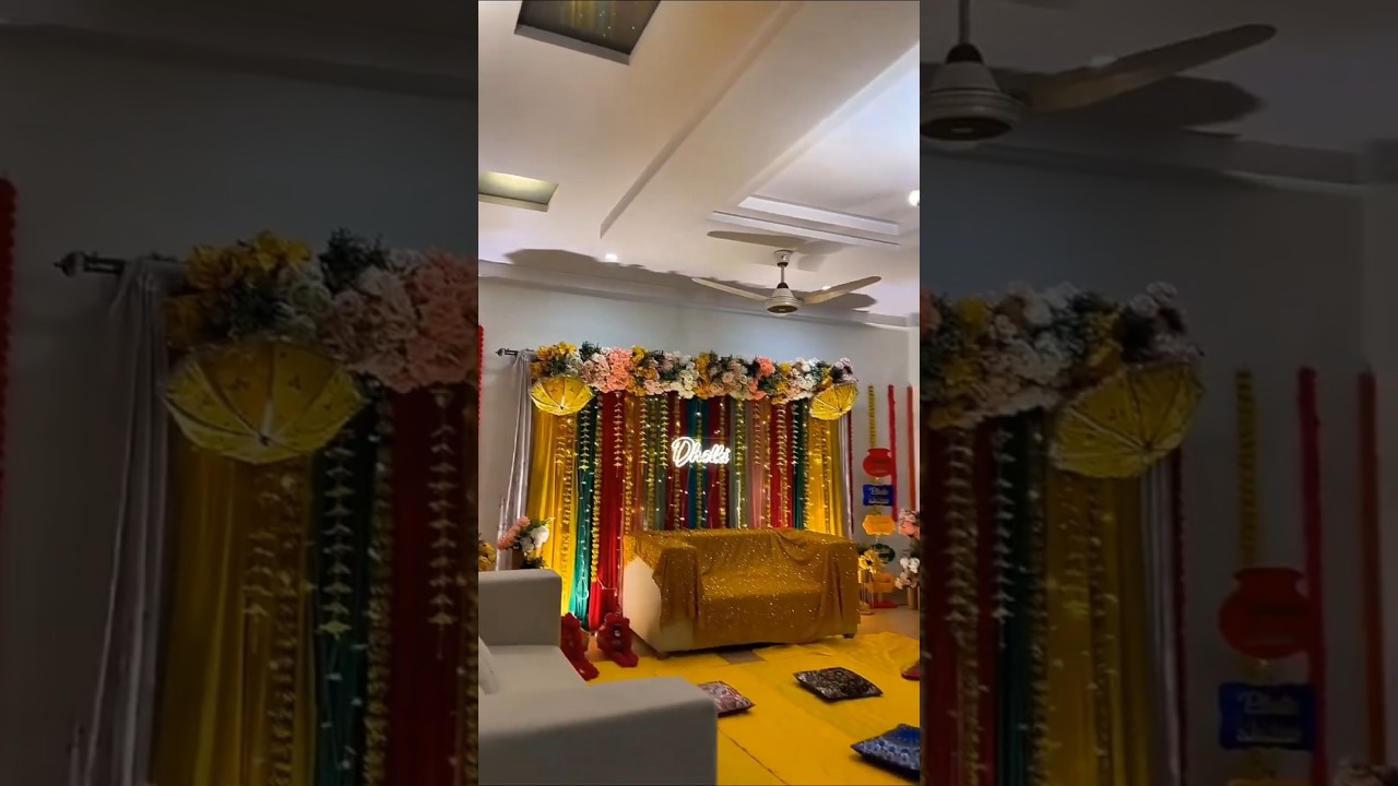 Haldi-Mahendi Ceremony Decoration Ideas At Home Yellow & Green Magic💛Best 