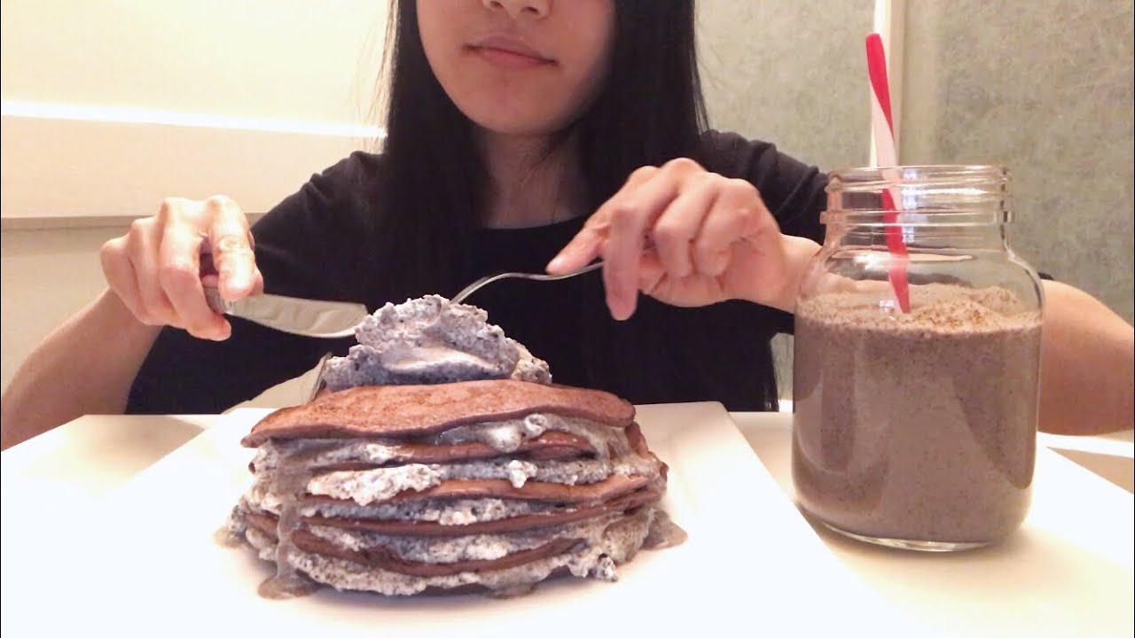 [MUKBANG] CHOCOLATE OREO CREAM PANCAKES ~ HoMeMaDe