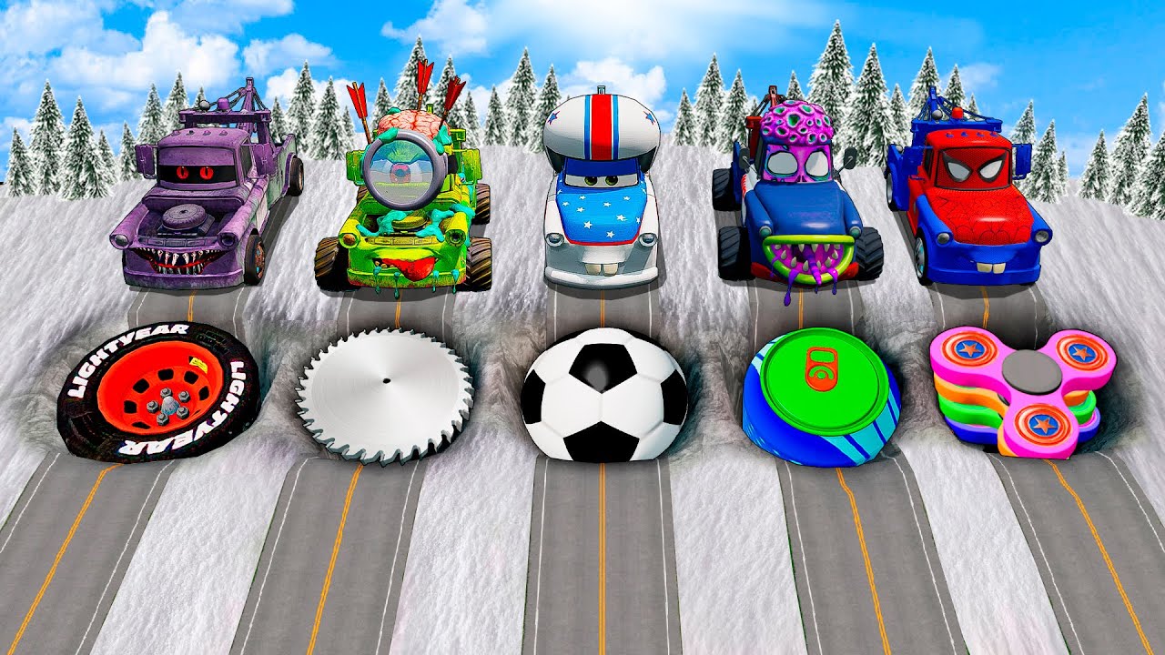 Mega pits with McQueen and Pixar Cars Vs Big & Small Lightning McQueen! BeamNG Drive Battle!