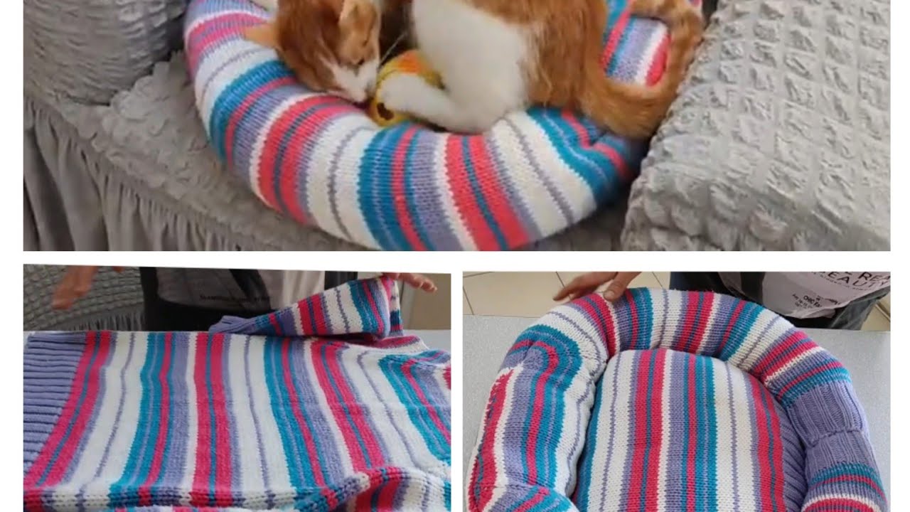Из свитера / Делаем кошачью лежанку / 🐈 кошачья лежанка / Переработка 🌙