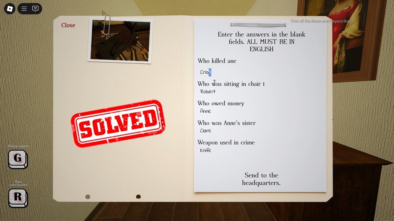 Crime Scene Investigation (All Answers Explained) Roblox