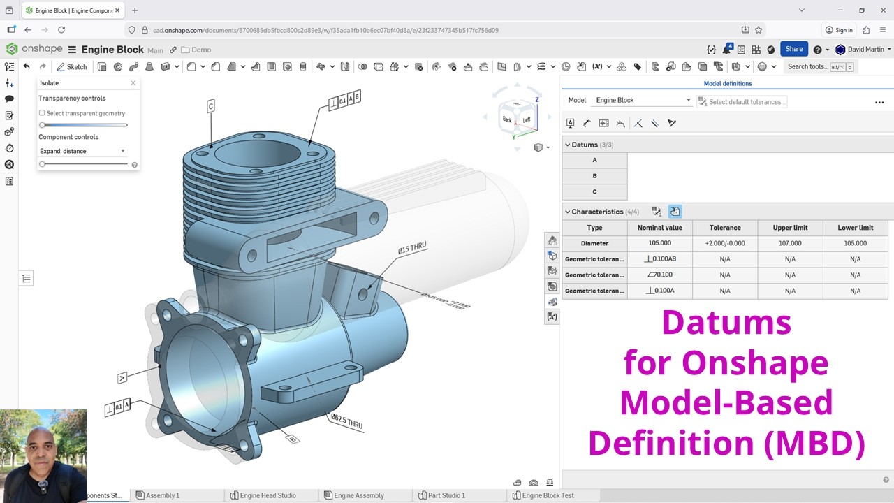 Onshape - Установка опорных точек для определения на основе модели (MBD)