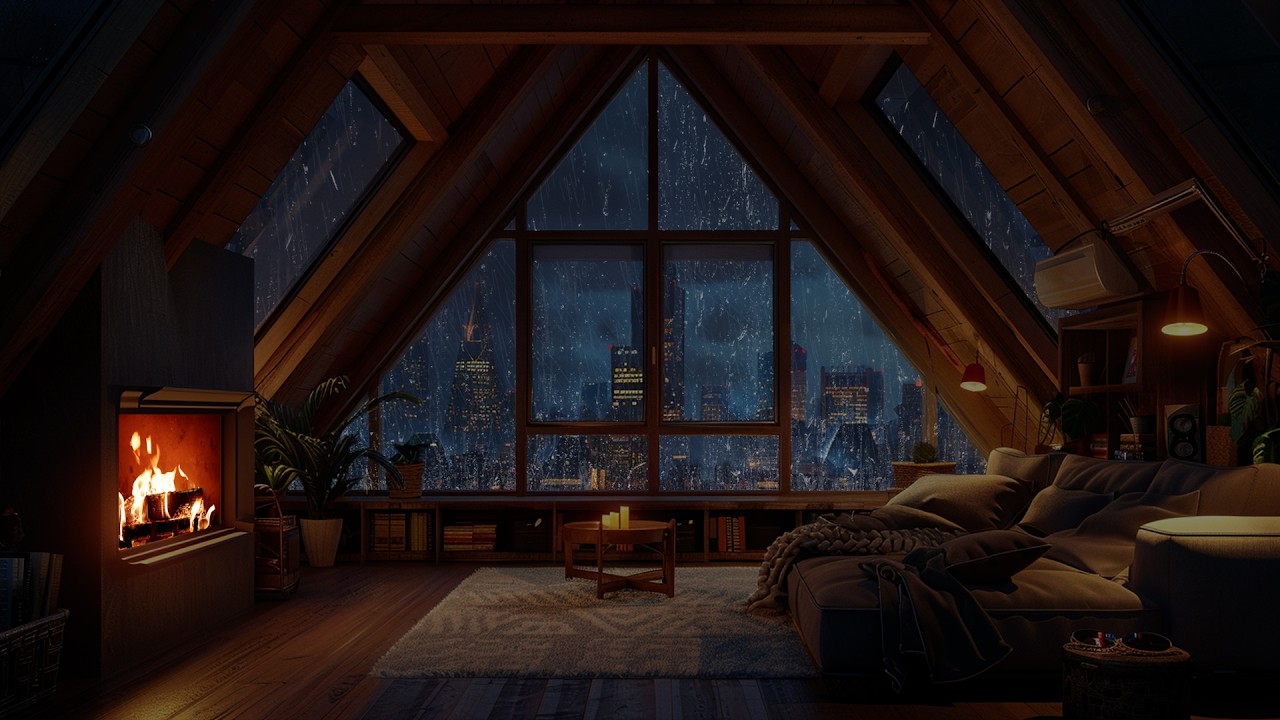 Soft Rainy Night beside the Fireplace | Warm Fireside Atmosphere for Deep Sleep