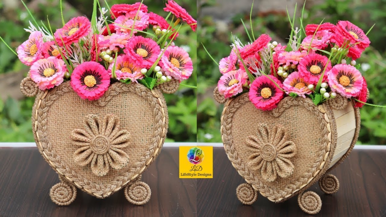 DIY Flower vase with Jute Rope and Popsicle Sticks | Jute Rope Flower Basket | Popsicle Craft Idea
