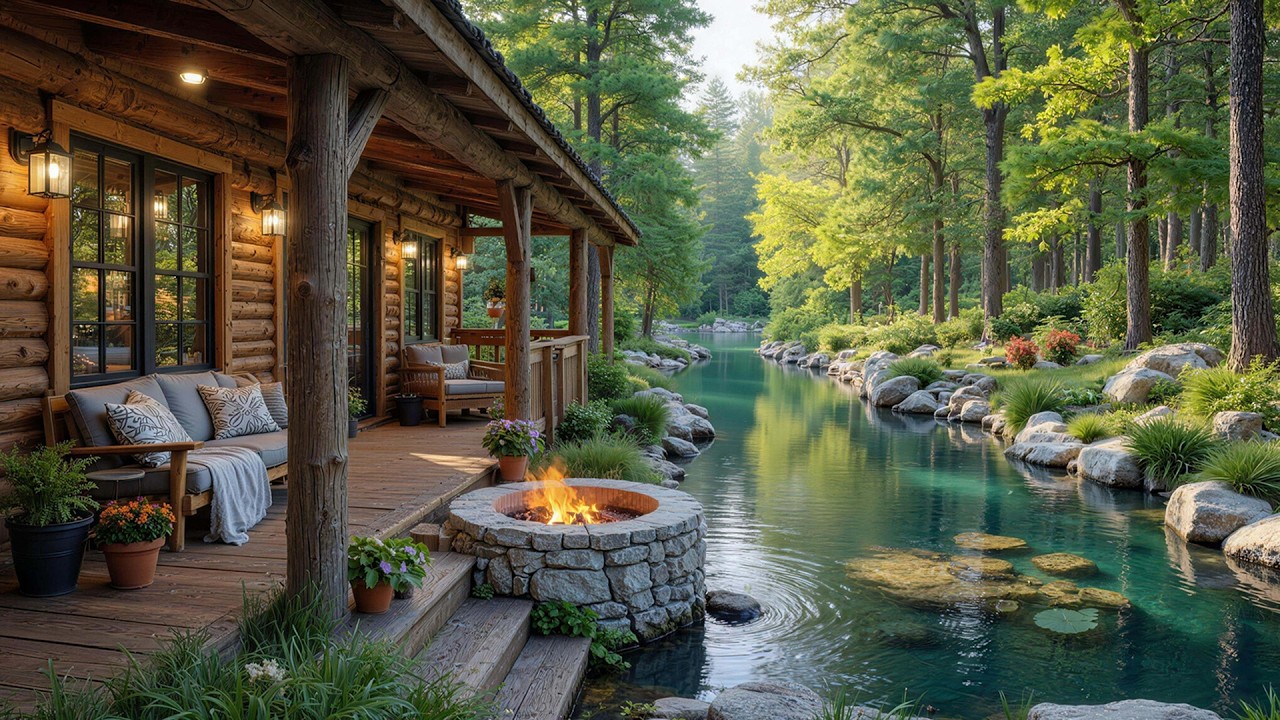 Peaceful Piano Spring Porch View 🌷🌤️| Relaxing Piano & Fireplace for Calm Mornings & Deep Focus