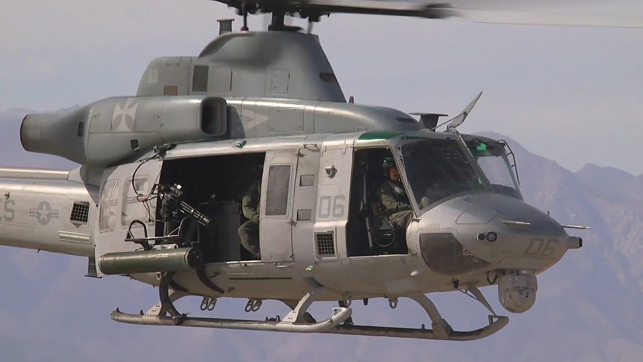 USMC UH-1Y Venom Light Attack Helicopter Aerial Gunnery Range • Gunner, Cockpit View • El Centro, CA