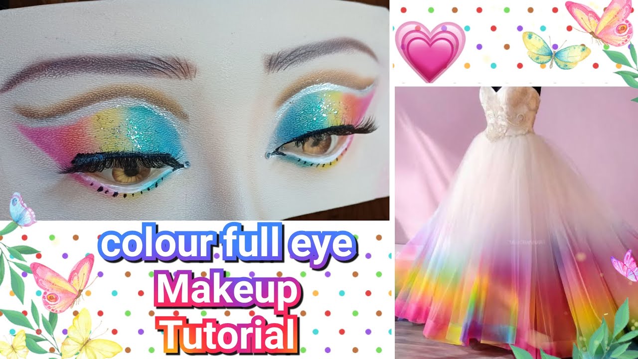 Colourfull eyemakeup tutorial❤️💛🧡🤍💚💙#viral#trending#step by step glam eyemakeup on practice board#