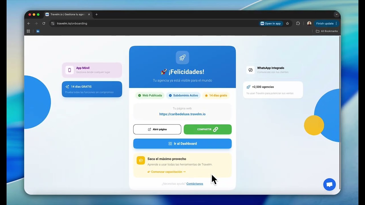 Configura tu sitio web de viajes en 1 minuto 🚀 | Nuevo onboarding de Travelm