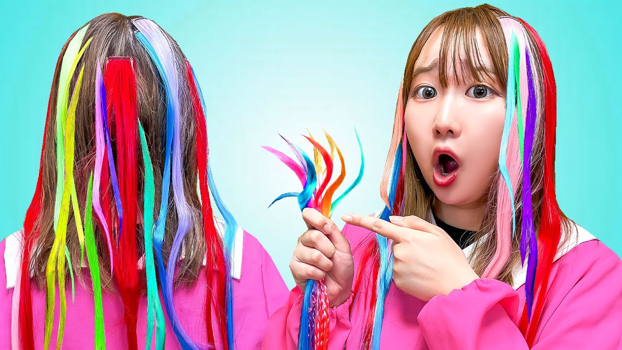 【寸劇】魔法のカラフル髪の毛に大変身！魔法のかみでシール帳ゲット！？スーパーカラフル髪の毛で宿題もお野菜も克服できちゃう！小学生が幼稚園児の妹とおうちで美容室ごっこ遊び♪【シール帳】