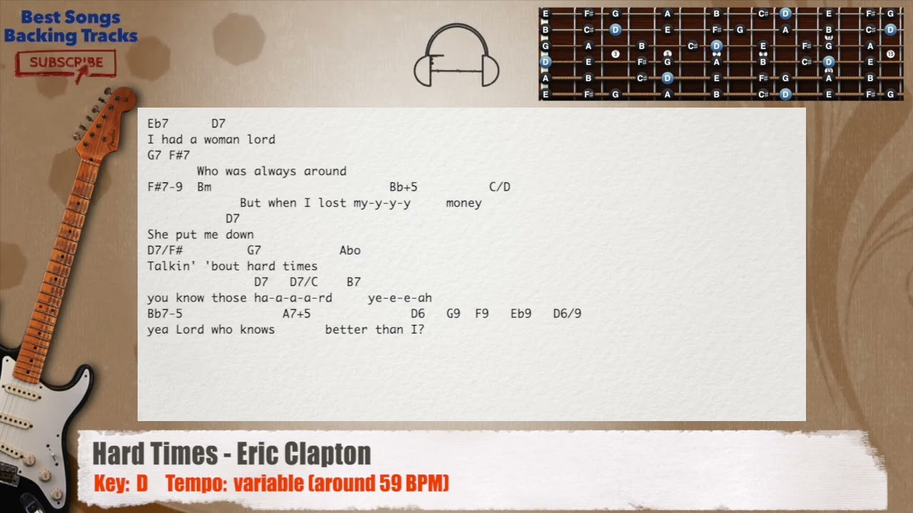 🎸 Hard Times - Eric Clapton Guitar Backing Track with chords and lyrics