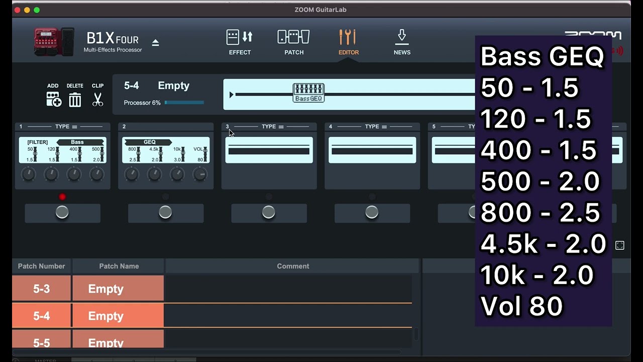 Zoom B1xFour Custom patch for Slap Bass