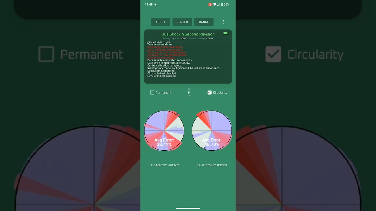 My best guess for optimal console control pad calibration & circularity range.