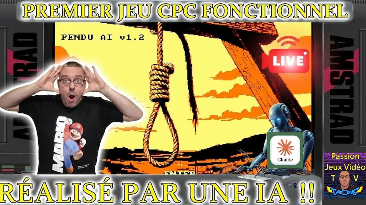 LIVE Amstrad CPC - Découvrez PENDU AI, le 1er jeu fonctionnel 100% créer par l'IA