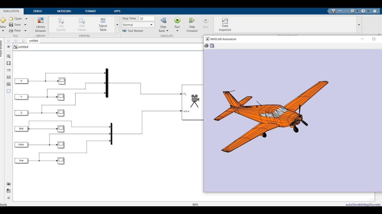 Aerospace Tool  MATLAB/SIMULINK Aircraft Rolling Pitching Yawing Animation in Matlab_with_simulink