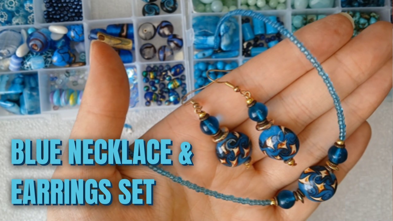 Making a Blue Bead Necklace & Earrings Set