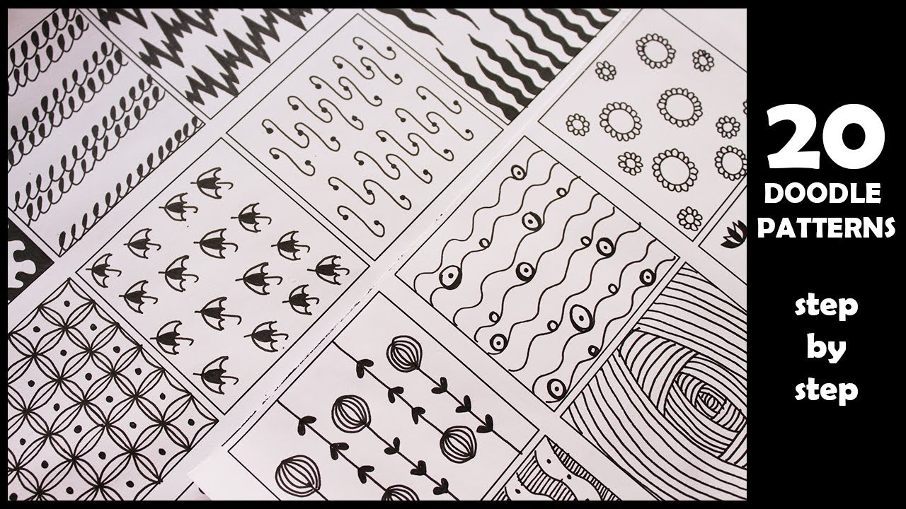 20 EASY DOODLE PATTERNS FOR BEGINNERS - STEP BY STEP TUTOTIAL- ZENTANGLE PATTERNS
