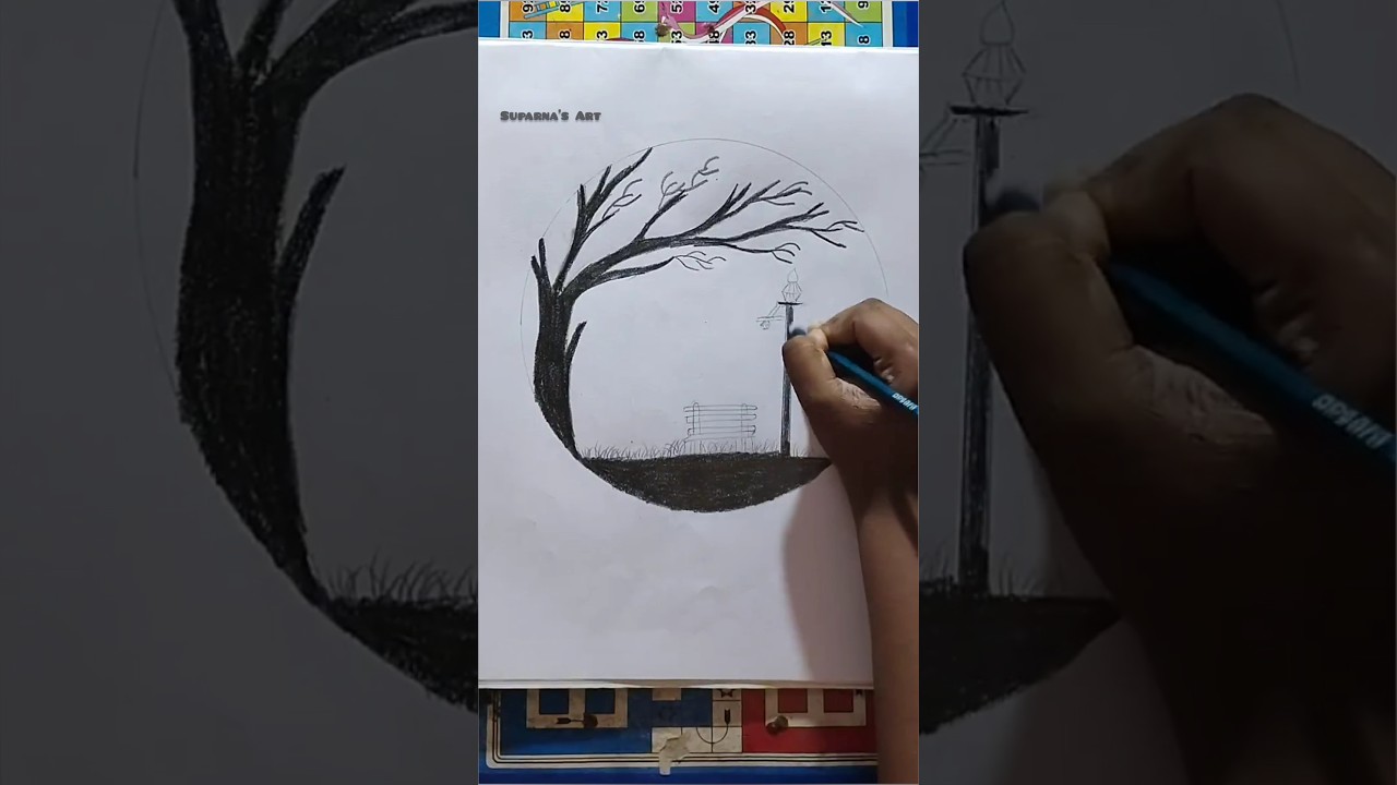 Landscape Scenery Sketch 💫✍️ #shorts #youtubeshorts #pencilsketch