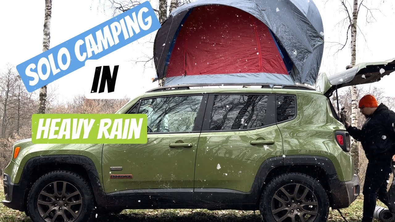 SOLO CAMPING in the Rain [ Car camping, Jeep Renegade overland, Tarp Shelter, Relaxing ] Ep 1