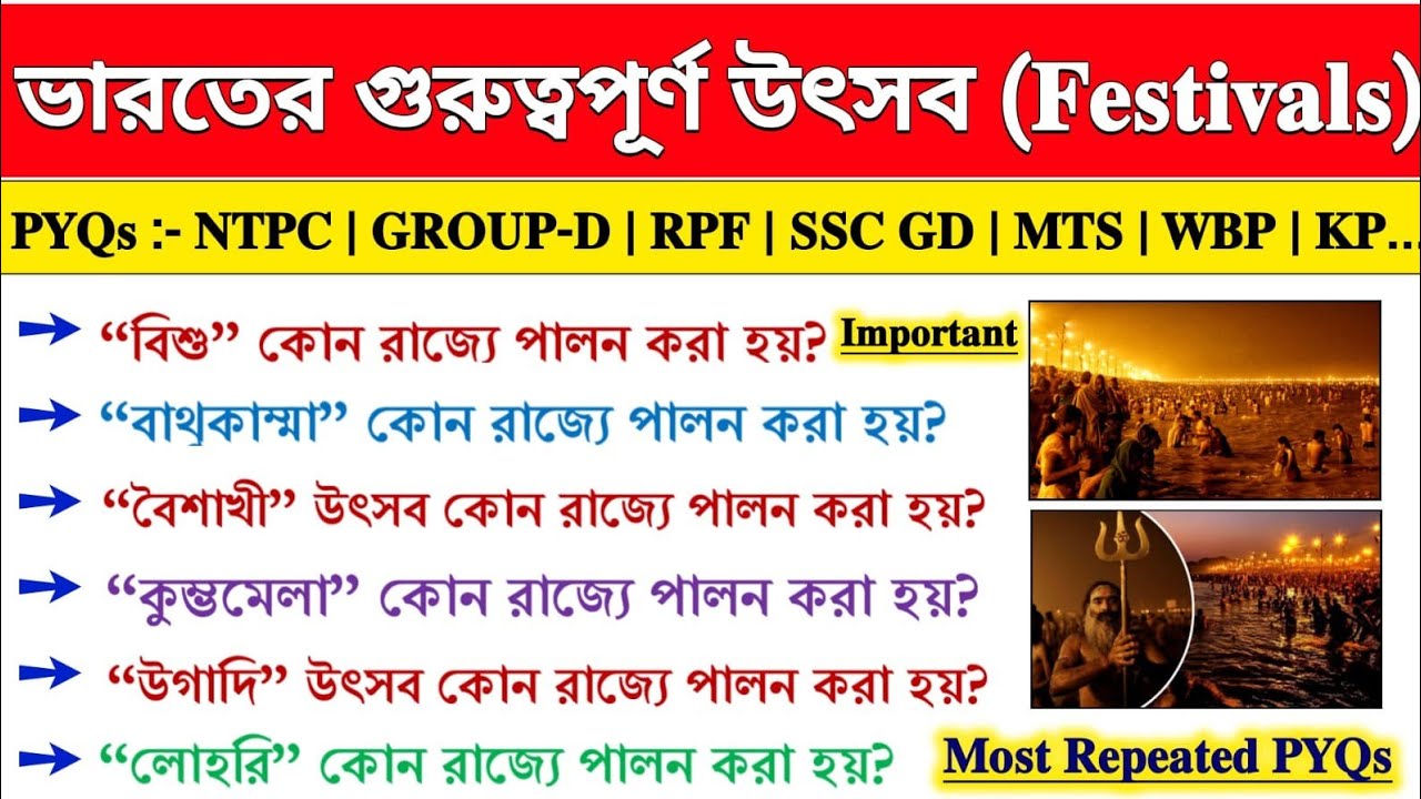 ভারতের বিভিন্ন রাজ্যের উৎসব | Art & Culture Festival Fair In India GK In Bengali | SSC GD GK 2025