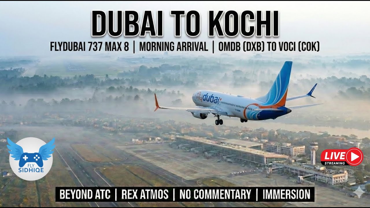 🔴 LIVE: Breezy Desert to Misty Tropics! 🌬️🌫️ Arabian Sea Crossing | flydubai 737 MAX (OMDB-VOCI)