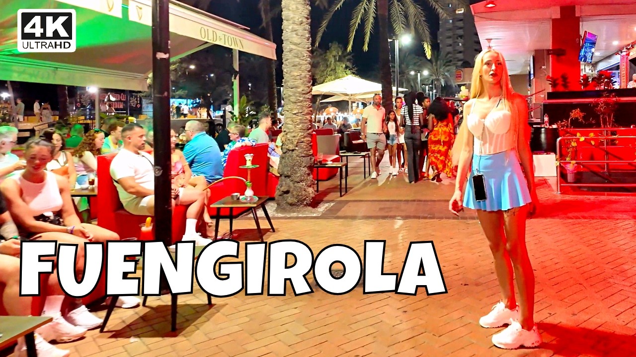 Walk with Me in Night FUENGIROLA 🌙 Coastal Town Nightlife Under Moon [Spain 4K] Summer Costa del Sol
