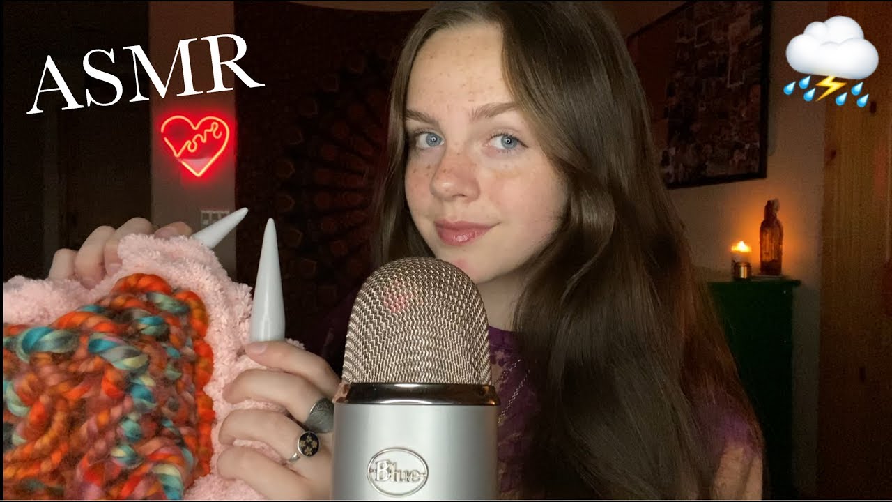 Doing ASMR During a Thunderstorm (Knitting, Tapping, Reading)