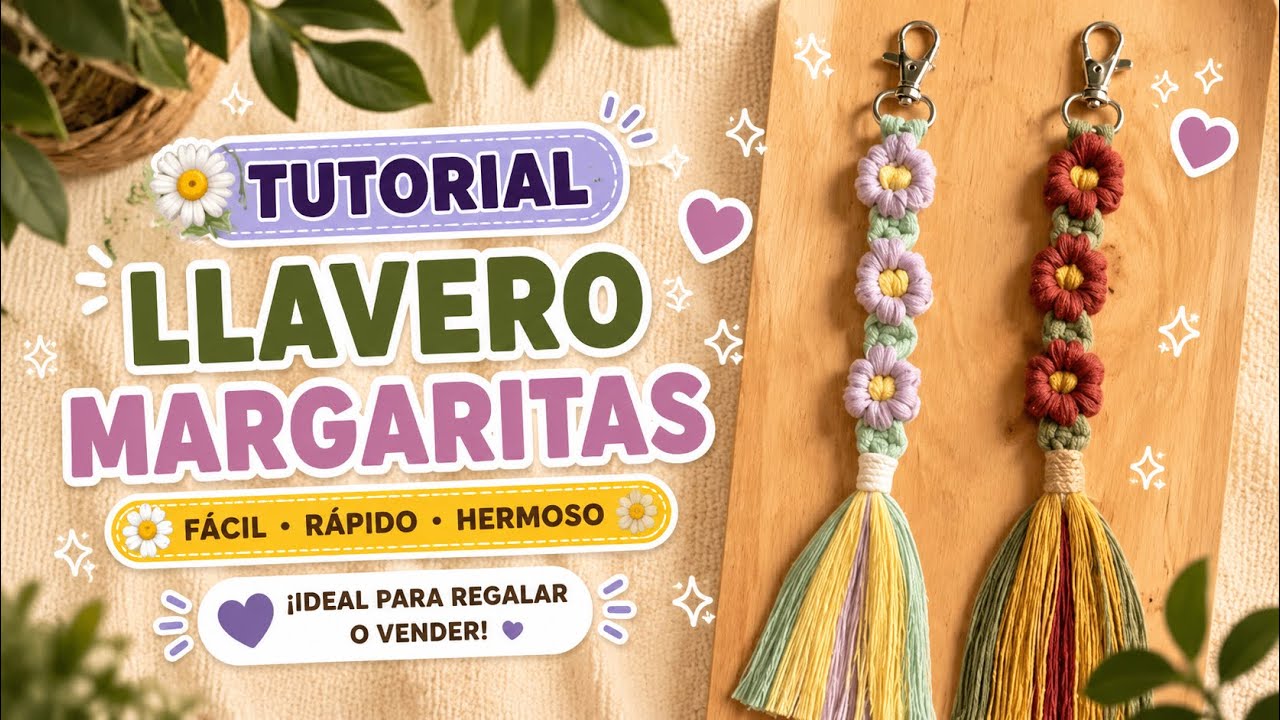 Tutorial llavero margarita macram&eacute; 🌼 paso a paso ❤️ / flower Keychain tutorial macrame 💕
