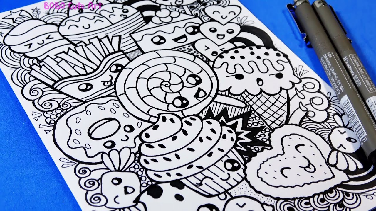 Doodle Art | Cute Ice cream - Candy and Cake Drawing | Food doodle
